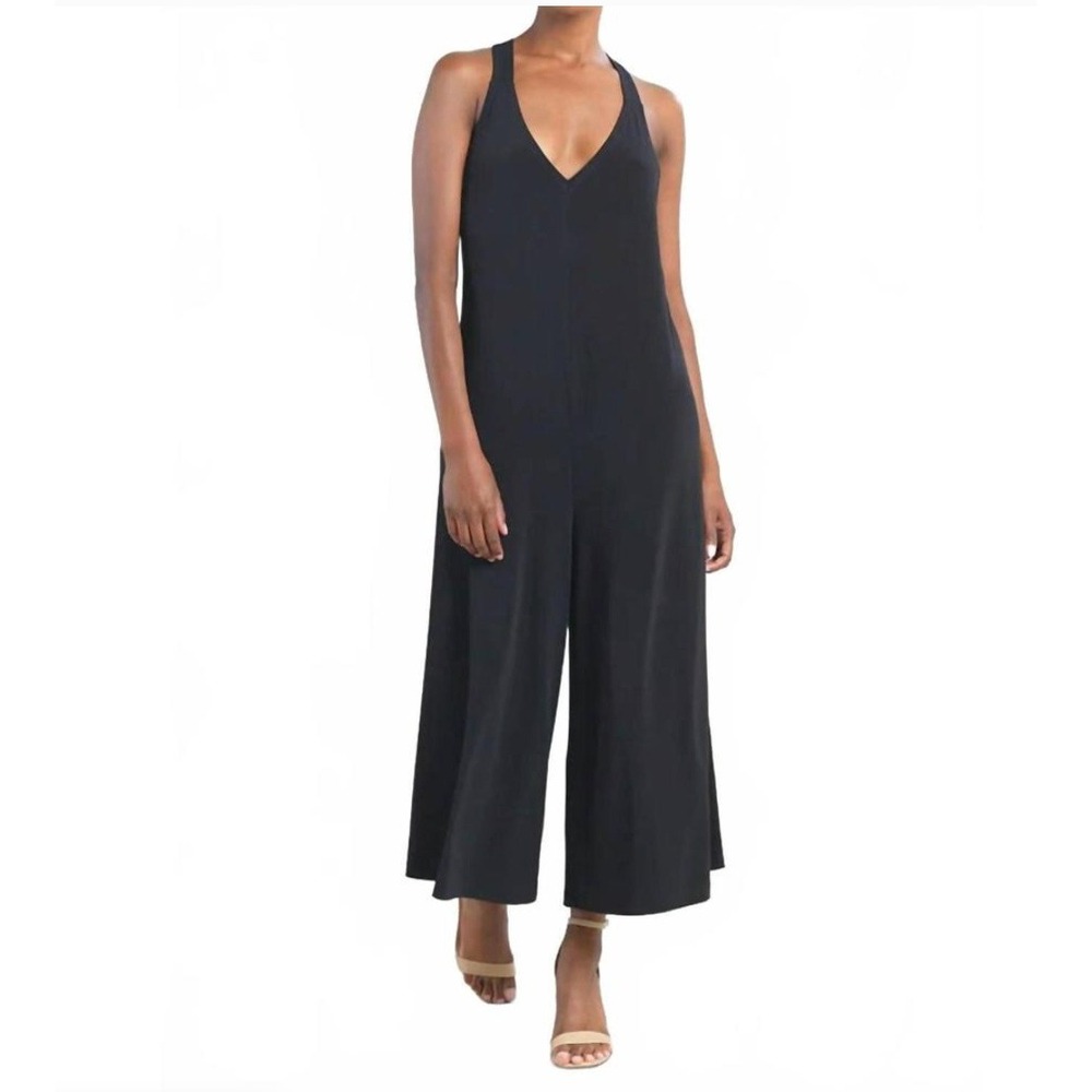 Clara Sunwoo Jumpsuit XS Minimal Black Cross Back V-Neck Wide Leg Romper Tank